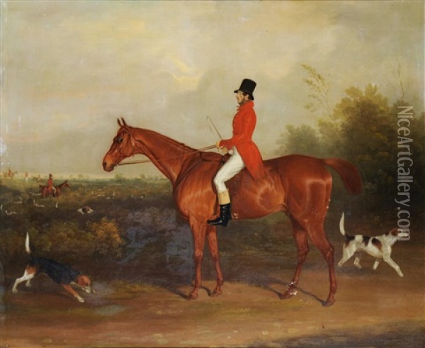 Chestnut Hunter With The Huntsman Up Oil Painting - David (of York) Dalby