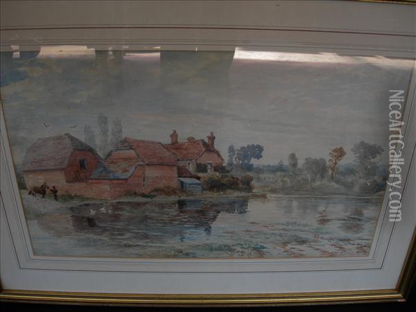 Rba Roi River Scene Watercolour Signed Lower Right 30cm X 49cm Oil Painting - Henry John Yeend King