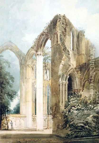 Interior of Fountains Abbey the East Window Oil Painting - Thomas Girtin