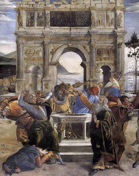 The Punishment of Korah and the Stoning of Moses and Aaron (detail 1) 1481-82 Oil Painting - Sandro Botticelli