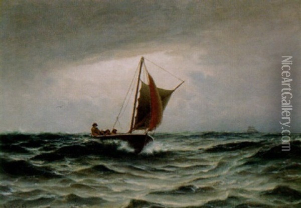 Fiskare I Segelbat Oil Painting - Haakon Jensen Kaulum