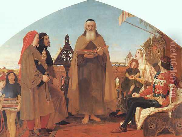 Wycliffe Reading his Translation of the New Testament to his Protector- John of Gaunt 1847-48 Oil Painting - Ford Madox Brown