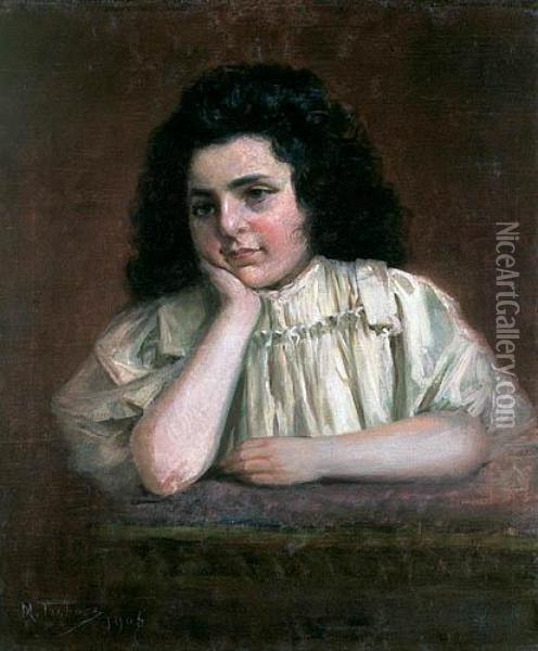 Portret Dziewczynki, 1906 R. Oil Painting - Maurycy Trebacz