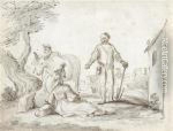 Paysans Discutant A L'oree Du Village Oil Painting - Rembrandt Van Rijn