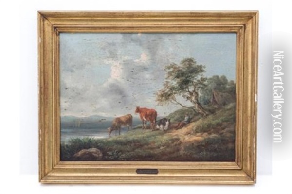 Paisaje Con Pastor Y Vacas Oil Painting - Henry Milbourne