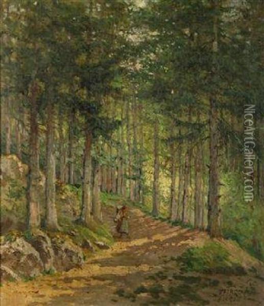 A Forest Road Oil Painting - Petr Jaros