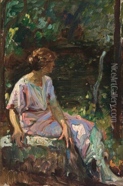 Woman In The Garden Oil Painting - Sigismund De Ivanowski