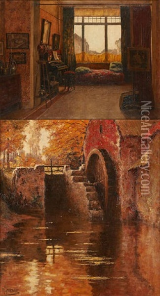 Interieur Et Le Moulin A Eau Oil Painting - Prosper Joseph Pierre de Wit