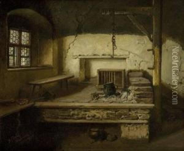 Feuerstelle In Einer Bauernkuche Oil Painting - Adolf Eberle