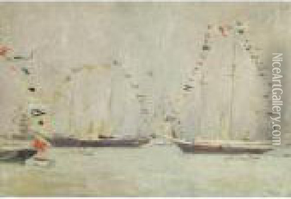 Yachts Amarres Aux Pavois Oil Painting - Paul Cesar Helleu