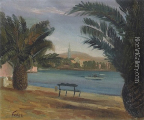 Vue Du Lac De Tiberiade (?) Oil Painting - Adolphe Aizik Feder