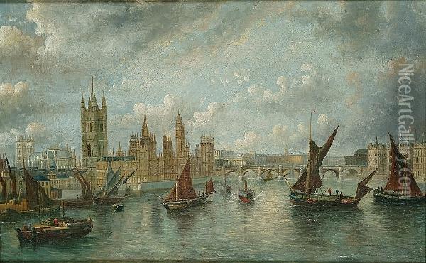 View Of Westminster Form The Thames Oil Painting - John Macvicar Anderson