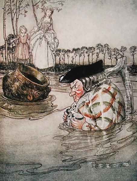 The Two Pots, illustration from Aesops Fables, published by Heinemann, 1912 Oil Painting - Arthur Rackham