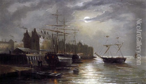 Trois-mats Dans Le Port (dunkerque?) Oil Painting - Gustave Mascart