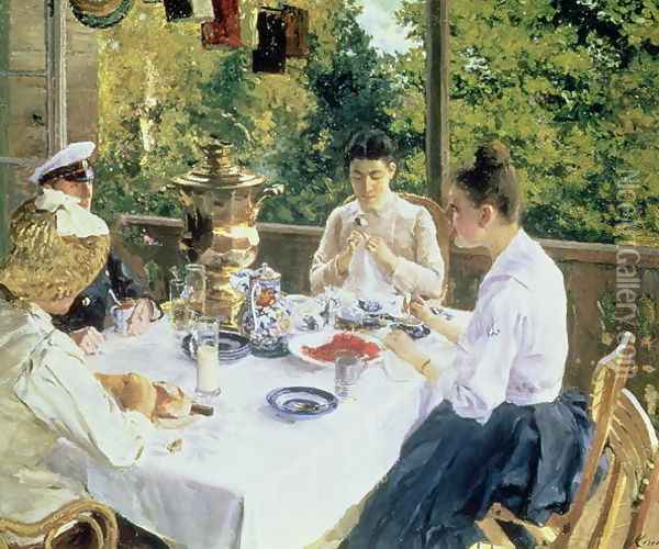 At the Tea-Table, 1888 Oil Painting - Konstantin Alexeievitch Korovin