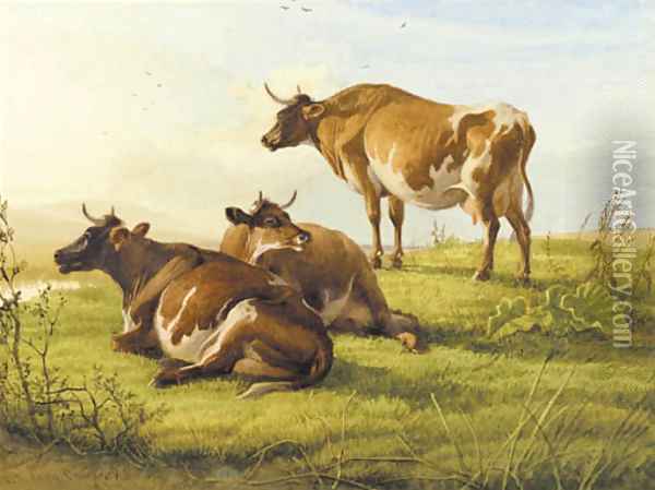 Cattle resting in a meadow Oil Painting - Thomas Sidney Cooper