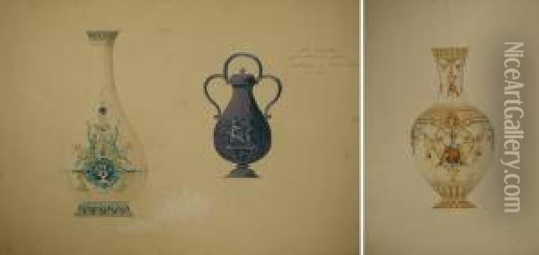 Lot De 14 Etudes De Vases Pour La Manufacture De Sevres Oil Painting - Eugene Sieffert