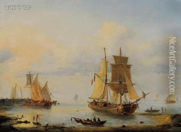 Busy Harbor Oil Painting - Louis Verboeckhoven