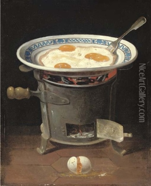 Still Life With Brazier And Eggs Oil Painting - Gabriel-Germain Joncherie