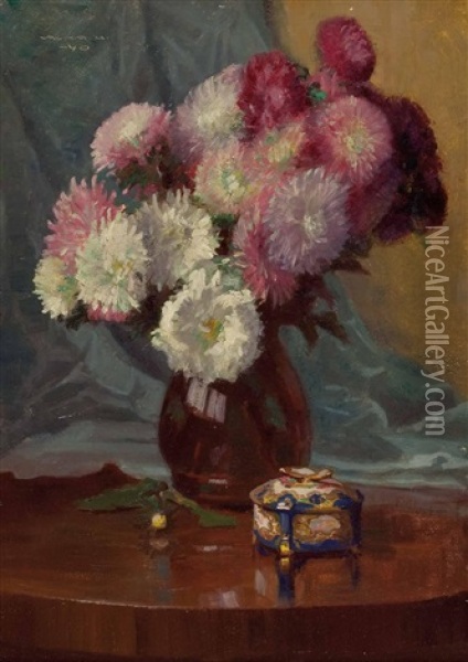 Blumenstraus In Vase Oil Painting - Georg Valka
