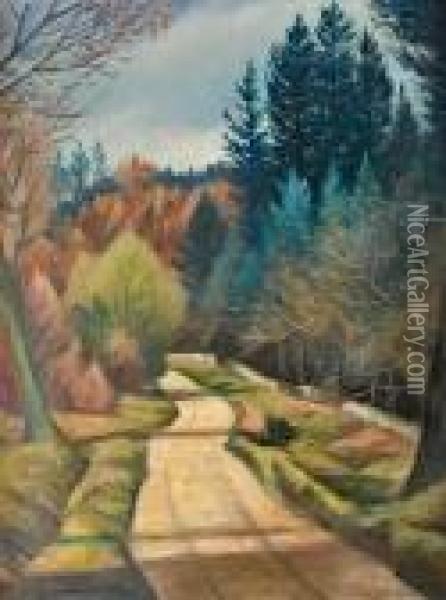 Road Through The Forest Oil Painting - Christopher R. Wynne Nevinson