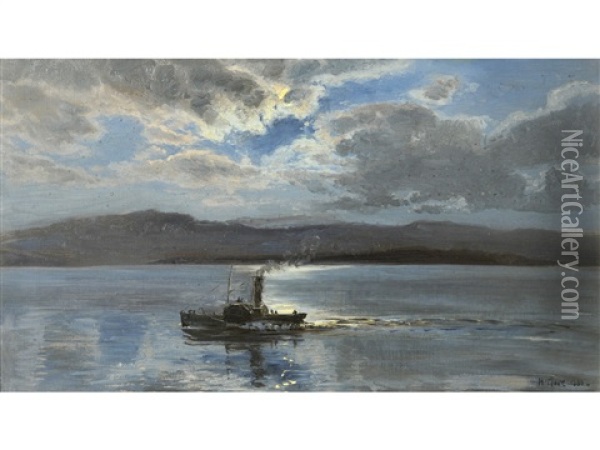 A Clyde Puffer Off The West Coast Oil Painting - Henry Moore