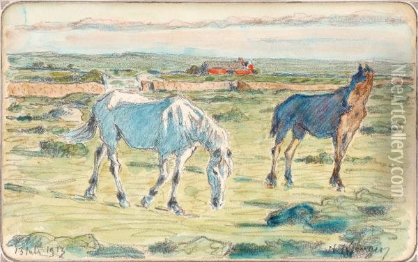 Horses On Oland Oil Painting - Nils Kreuger