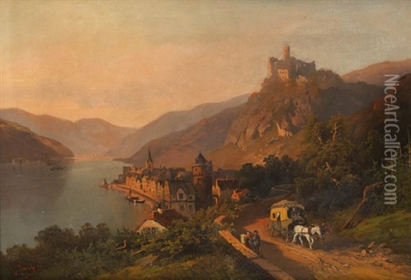 Die Postkutsche Vor Burg Greifenfels Oil Painting - Joseph Jansen