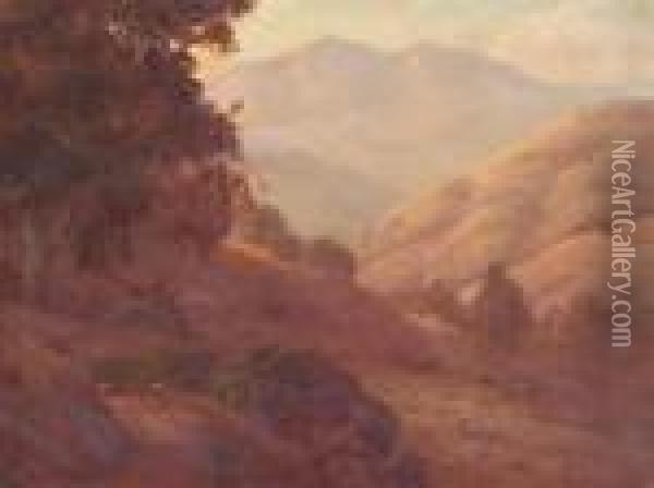 Cattle Grazing On Golden Hillsides Oil Painting - Jules Mersfelder