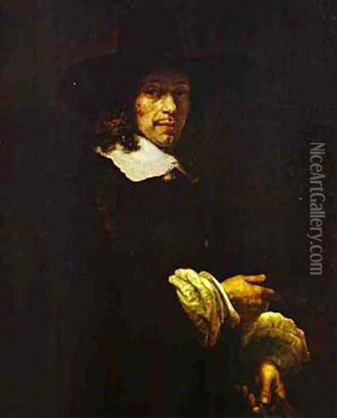 Portrait Of A Gentleman With A Tall Hat And Gloves 1660 Oil Painting - Harmenszoon van Rijn Rembrandt