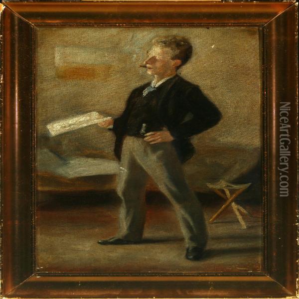 Portrait Of The Artist's Good Friend Emil Marquard Archivist At Rigsarkivet Oil Painting - Johannes Holbek