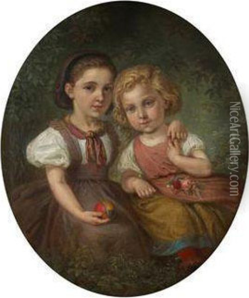 A Portrait Of Two Girls Oil Painting - Antonin Gareis