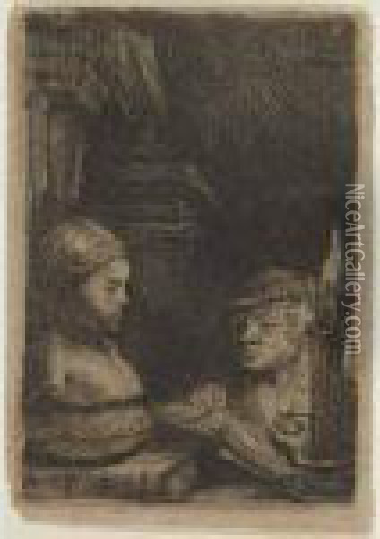 Man Drawing From A Cast (b. 130) Oil Painting - Rembrandt Van Rijn