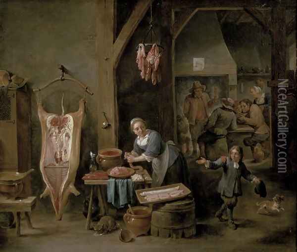 Sausage-making, 1651 Oil Painting - David The Younger Teniers