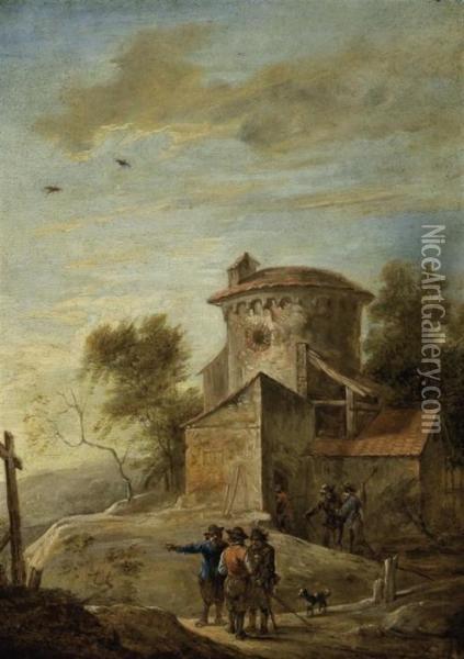 Travelers In A Landscape Oil Painting - David The Younger Teniers