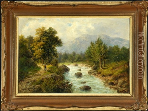 Bauer Auf Waldweg Am Gebirgsbach Oil Painting - Julius Karl Rose