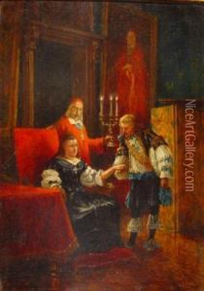 Anne D'autriche Et Le Cardinal Richelieu. Oil Painting - Benjamin Eugene Fichel