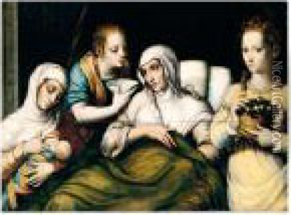 The Birth Of The Virgin Oil Painting - Luis de Morales