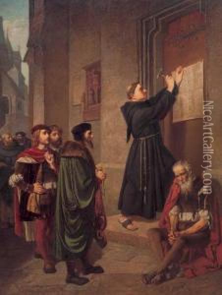 Martin Lutero Che Affigge Le Indulgenze Oil Painting - Sigismondo Pollak