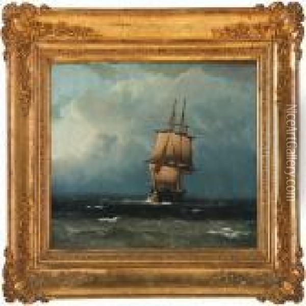 Marine With A Ship Of The Line Oil Painting - Niels Carl Flindt Dahl