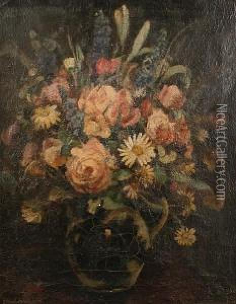 Still Life Of Roses Oil Painting - Ethel Wright
