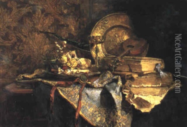 Still Life With Artifacts Oil Painting - Hugo Charlemont