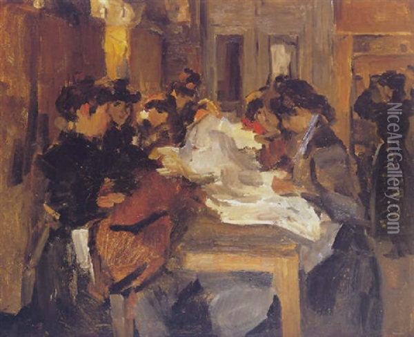 The Paquin Sewing Studio, Paris Oil Painting - Isaac Israels