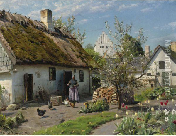 Spring In Hjembaek Oil Painting - Peder Mork Monsted