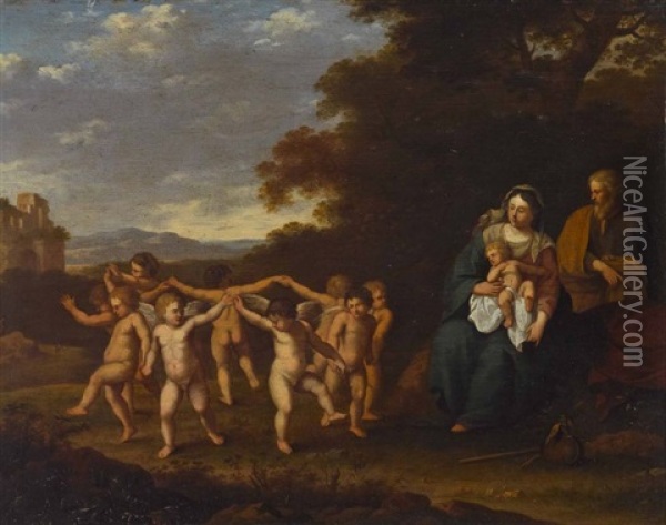 Ruhe Auf Der Flucht Nach Agypten Oil Painting - Cornelis Van Poelenburgh