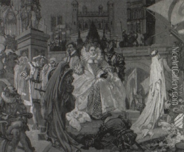 Queen Elizabeth And Her Attendants Oil Painting - William de Leftwich Dodge