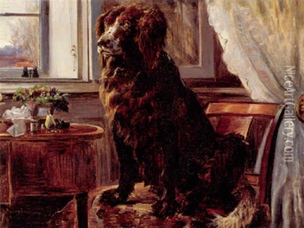 Interior Med Hund, Der Sidder Pa En Stol Oil Painting - Theodor Philipsen