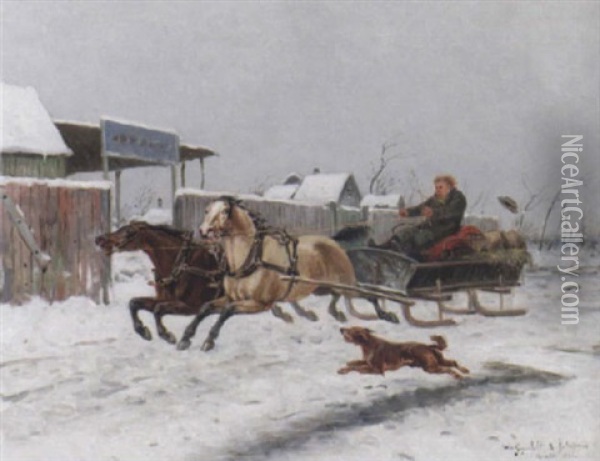 Hastekipage I Vinterlandskap Oil Painting - Wilhelm von Gegerfelt