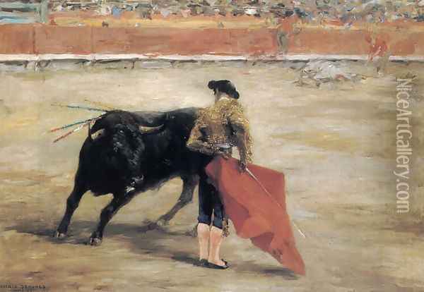 In the Bullring Oil Painting - Roberto Domingo y Fallola