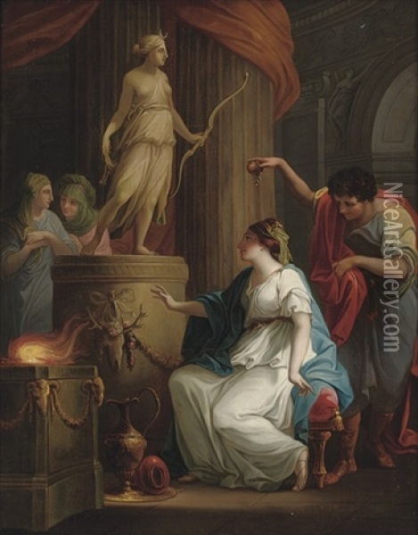 Acontius And Cydippe Before The Alter Of Diana Oil Painting - Angelika Kauffmann